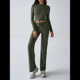 thumbnail image 4 of Conjuntos de 2 Piezas para Mujer, Larga, Cuello Redondo, Pantalones Acampanados de Cintura Alta, Conjuntos de Chándal, Ropa de Calle. Verde L, 4 of 10