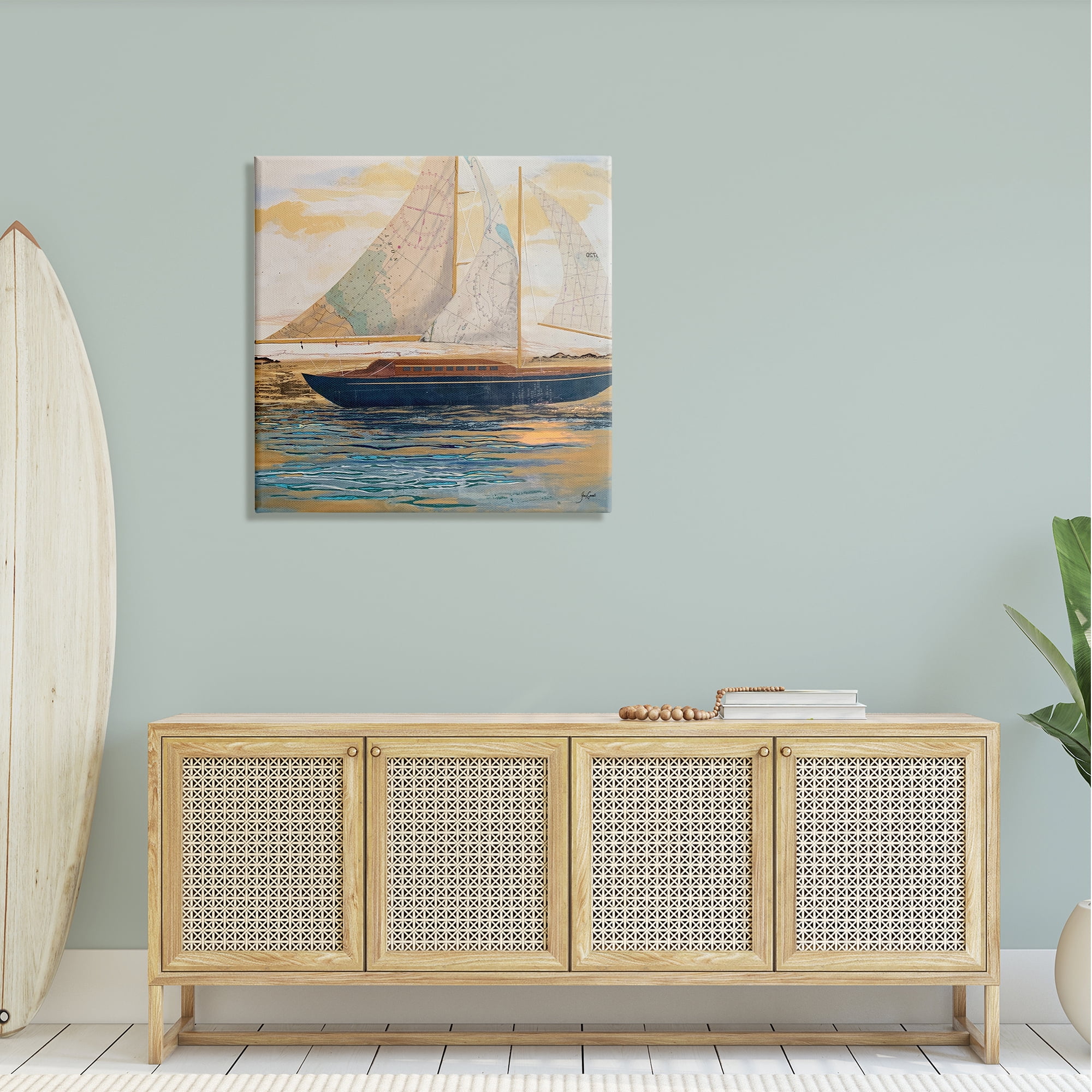 Stupell Industries Nautical Watercraft Boat Layered Map Ephemera Collage Painting Gallery Wrapped Canvas Print Wall Art, Design by Stacy Gresell