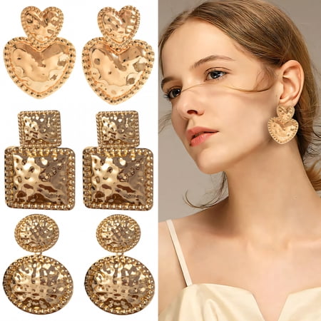 DESIGNICE 2026 New 3 Pairs Statement Earrings for Women,Iron Plating Geometric Silver Jewelry for Women,Dangle Earrings for Women for Women Fashion Jewelry Gift,Style1