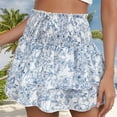thumbnail image 7 of NaWent Women's Mini Skirt High Waist Smocked Ruffle Skirt Florals Printed Cute Flowy Layered Mini Skirt Beach Casual Skirt White XS, 7 of 7
