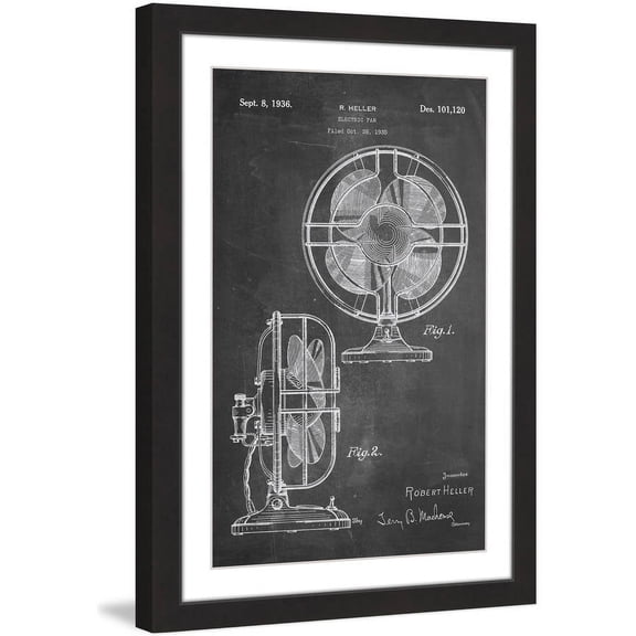 "Electric Fan 1935 Chalk" Framed Painting Art Print, 12" x 1.5"