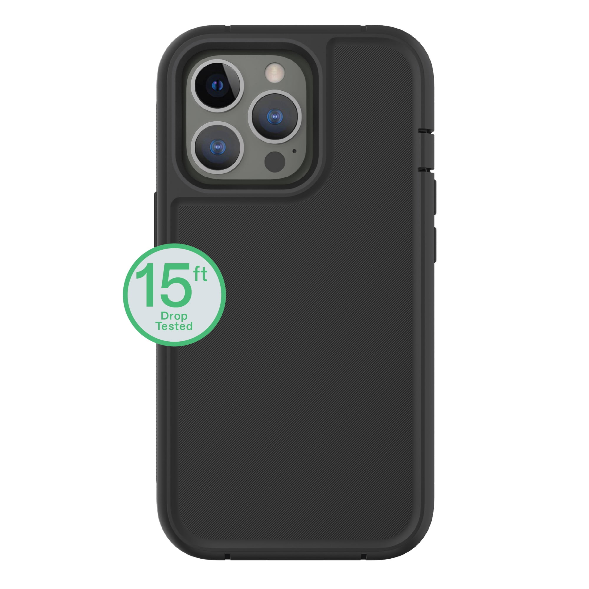 onn Rugged Phone Case with Holster for iPhone 13 Pro Max / iPhone 12 Pro Max - Black