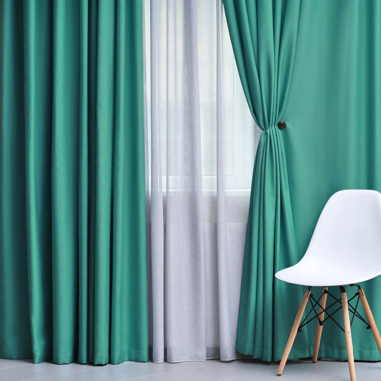 Superior Solid Blackout Curtain Set of 4, 52" x 84", Cerulean Blue