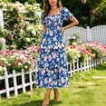 thumbnail image 2 of Women's Puff Sleeve Summer Vacation Maxi Dress, Boho Floral Print Square Neck Layered Wedding Guest Beach Dresses, 2 of 8