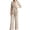 Beige, variant on Womens Suit 2 Piece Set Business Casual Dressy V Neck Wrap Belted Blazer Jacket Wide Leg Pants Sets Elegant Trendy Fall Loose Fit Solid Color Outfits Daily Office Travel Outfits