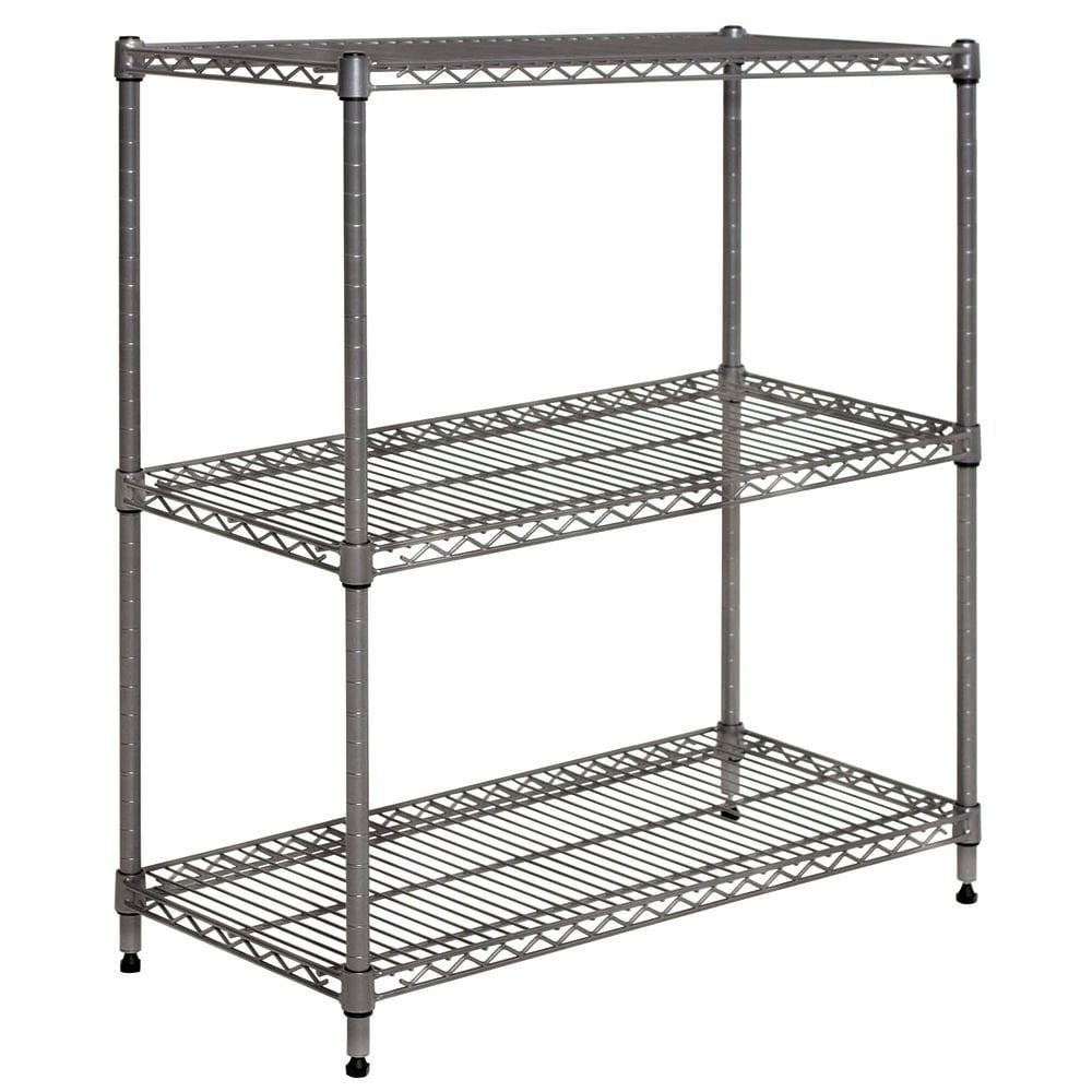 HUBERT® Wire Shelving with 3 Shelves Flint Colored Metal - 30"L x 14"W x 36"H