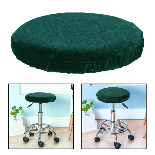 Round Bar Stool Cushion Covers Luxury Dust with Elastic Washable Seat Green