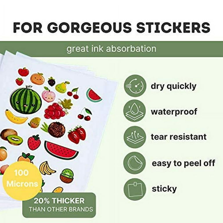 A-Sub Printable Vinyl Sticker Paper Glossy White Removable Waterproof  Sticker Paper for Inkjet Printer, Bulk 100 Sheets Compatible with Cricut,  and