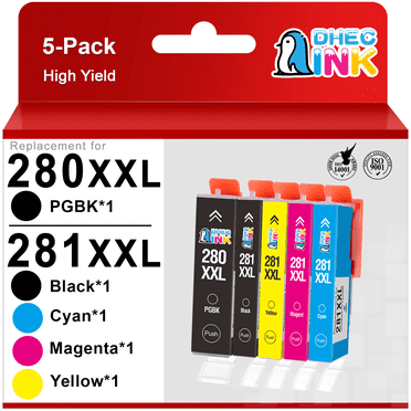 280 281 Ink Cartridges for Canon Ink 280 and 281 for Canon Printer Ink 281 280XXL (PGBK, Black, Cyan, Magenta, Yellow, 5 Pack)
