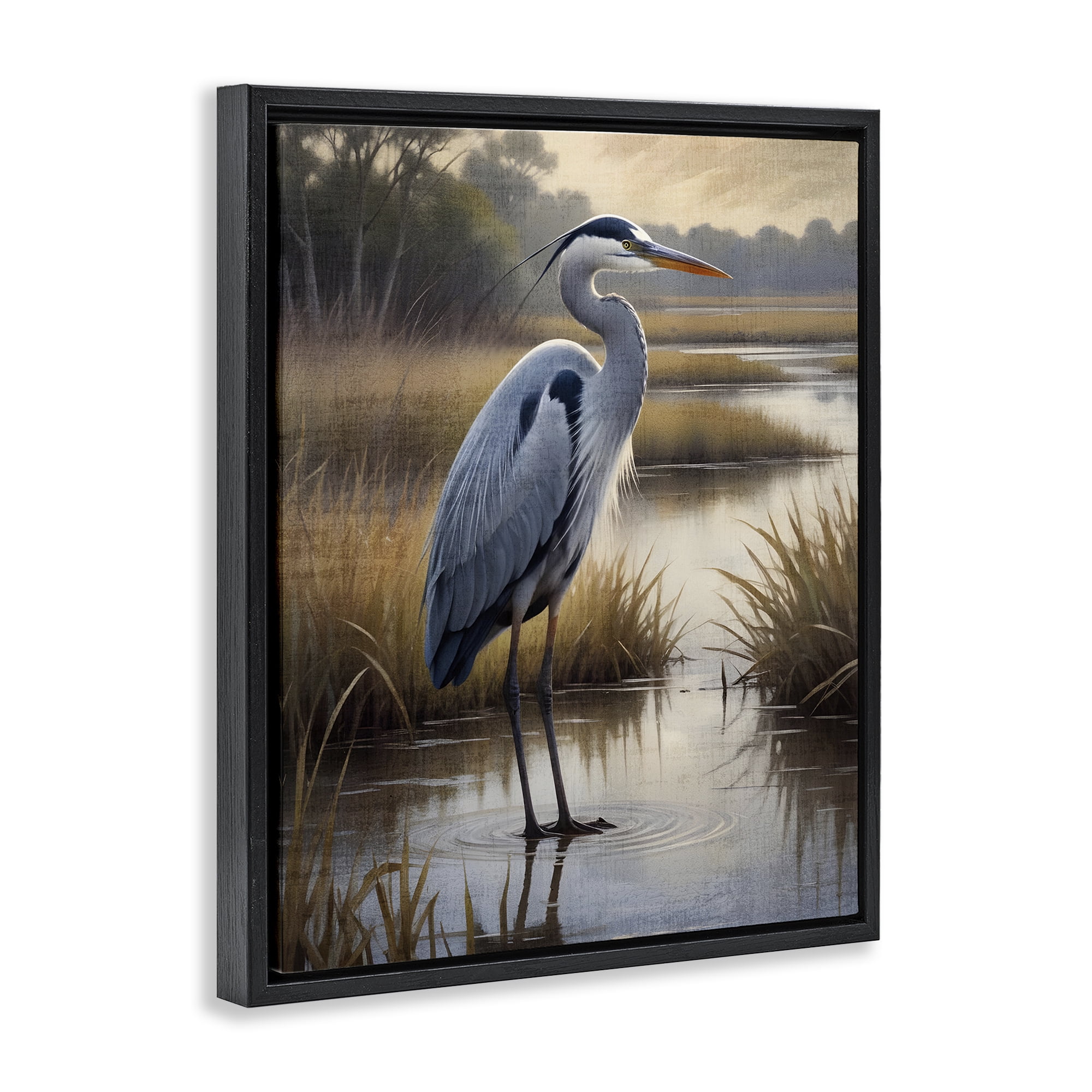 Stupell Industries Heron in Serene Marshlands Black Framed Floater Canvas Wall Art, design by Susan Arnot