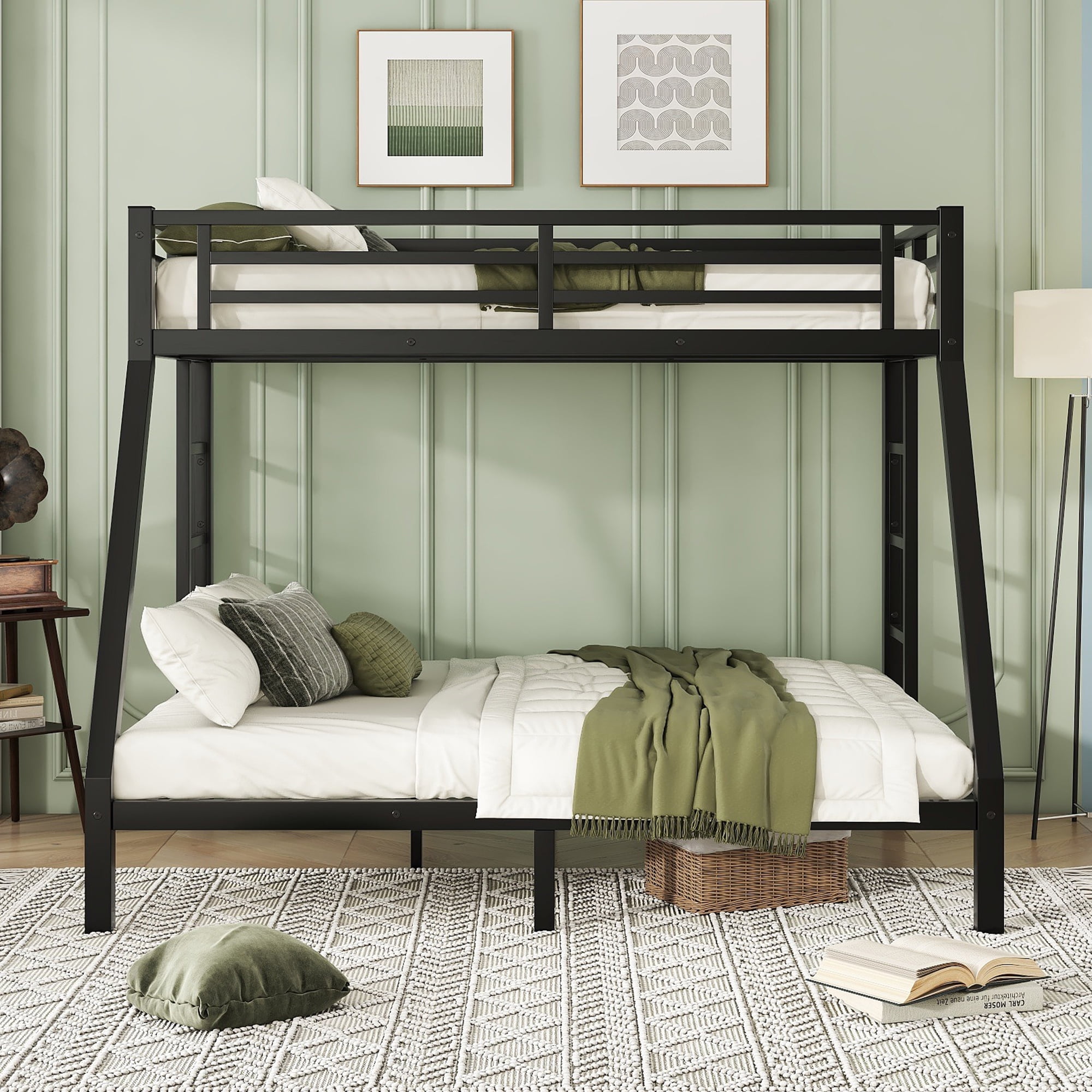 Leumius Twin XL over Queen Bunk Bed for Teens and Adults,Heavy Duty Metal Bed Frame with 2 Side Ladders,Space-Saving/Noise Reduced/No Box Spring Needed,Black