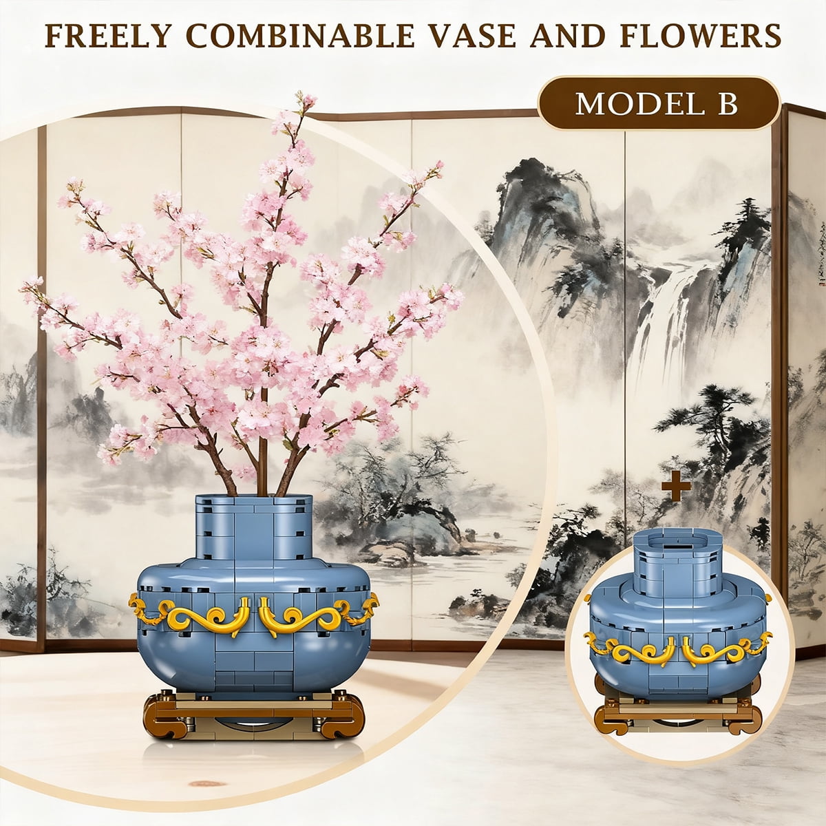 HOGOKIDS Cherry Blossom Bonsai Building Set 2-in-1, 775 PCS Flower Botanical Building Blocks with Display, Artificial Plant Model Kit for Adults Teens, Home Decor Gift