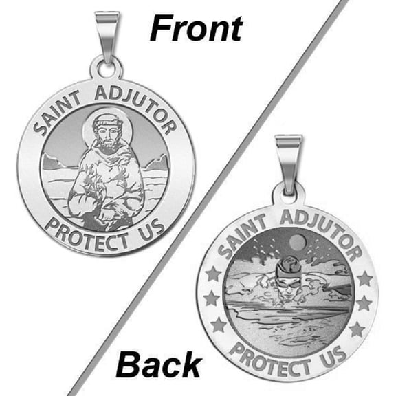 Picturesongold.Com Saint Adjutor Doubles Sided Male Adult Swimmer Religious Med-3/4 Sterling Silver