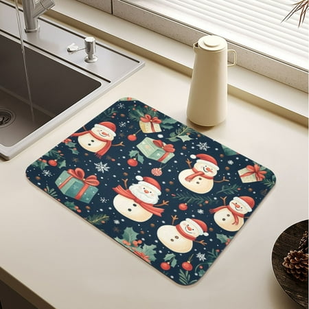 

Cartoon Characters Snowman Santa Claus Drying Mat Diatomaceous Earth Super Absorbent Non-slip Rubber Sole Heat Resistant 230 Degrees Fahrenheit 15.7×11.8in