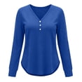 thumbnail image 4 of hoksml Women's V Neck Henley Long Sleeve T Shirt, 3 Button Front Curved Hem Casual Blouse, Loose Fit Basic Top Solid Colors, 4 of 6