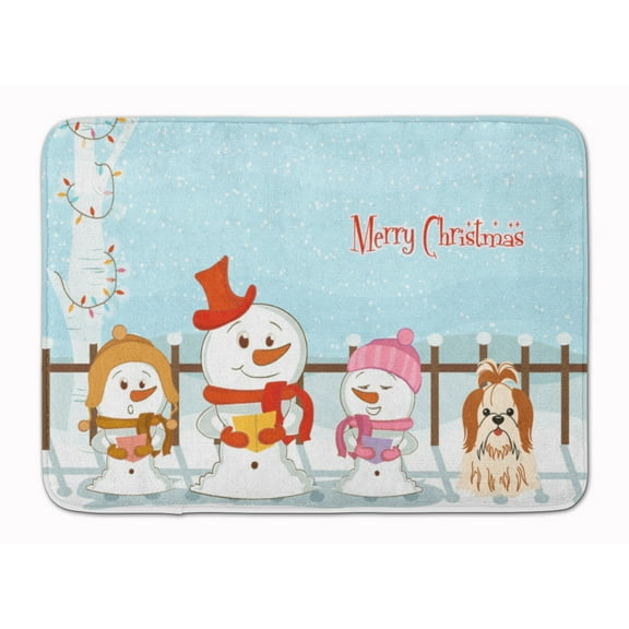 Christmas Carolers Shih Tzu Red White Machine Washable Memory Foam Mat