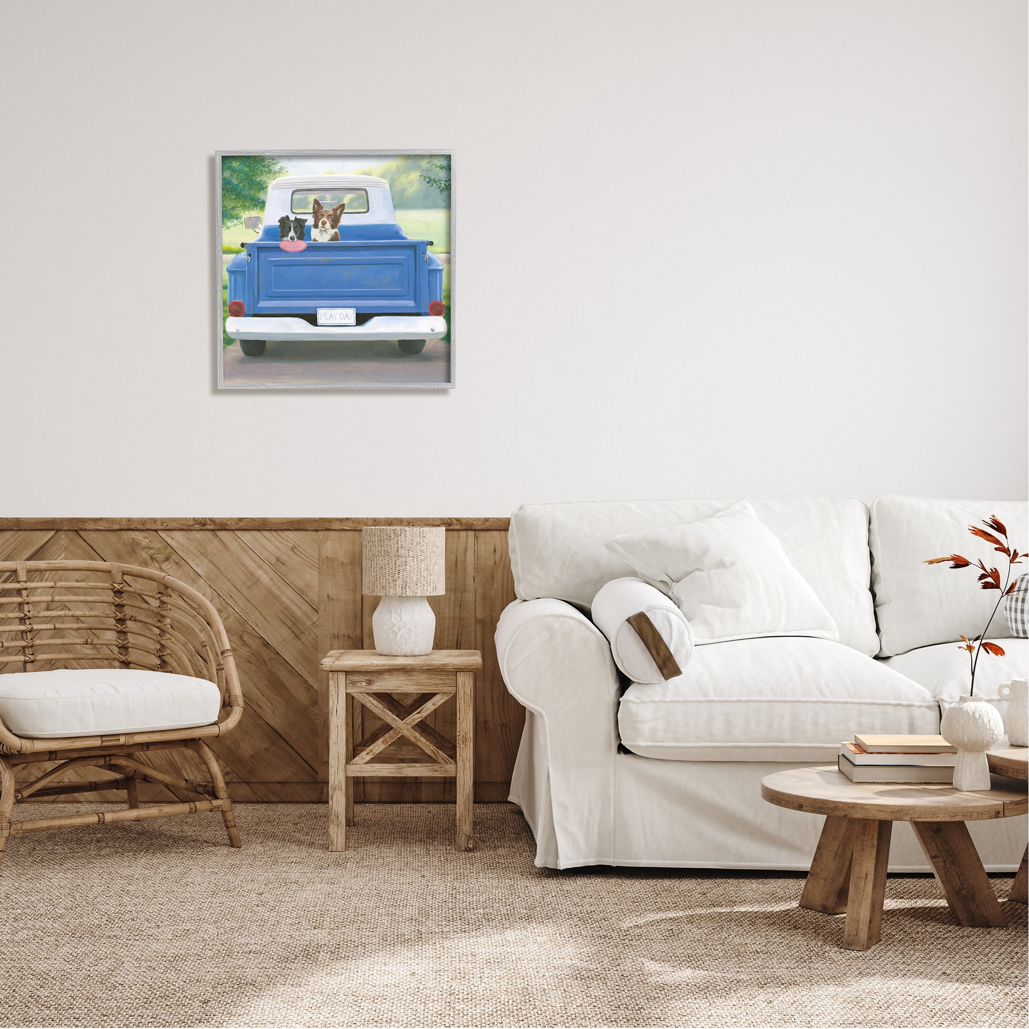 Stupell Industries Dogs in Country Truck Animals & Insects Painting Gray Framed Art Print Wall Art, 24 x 24