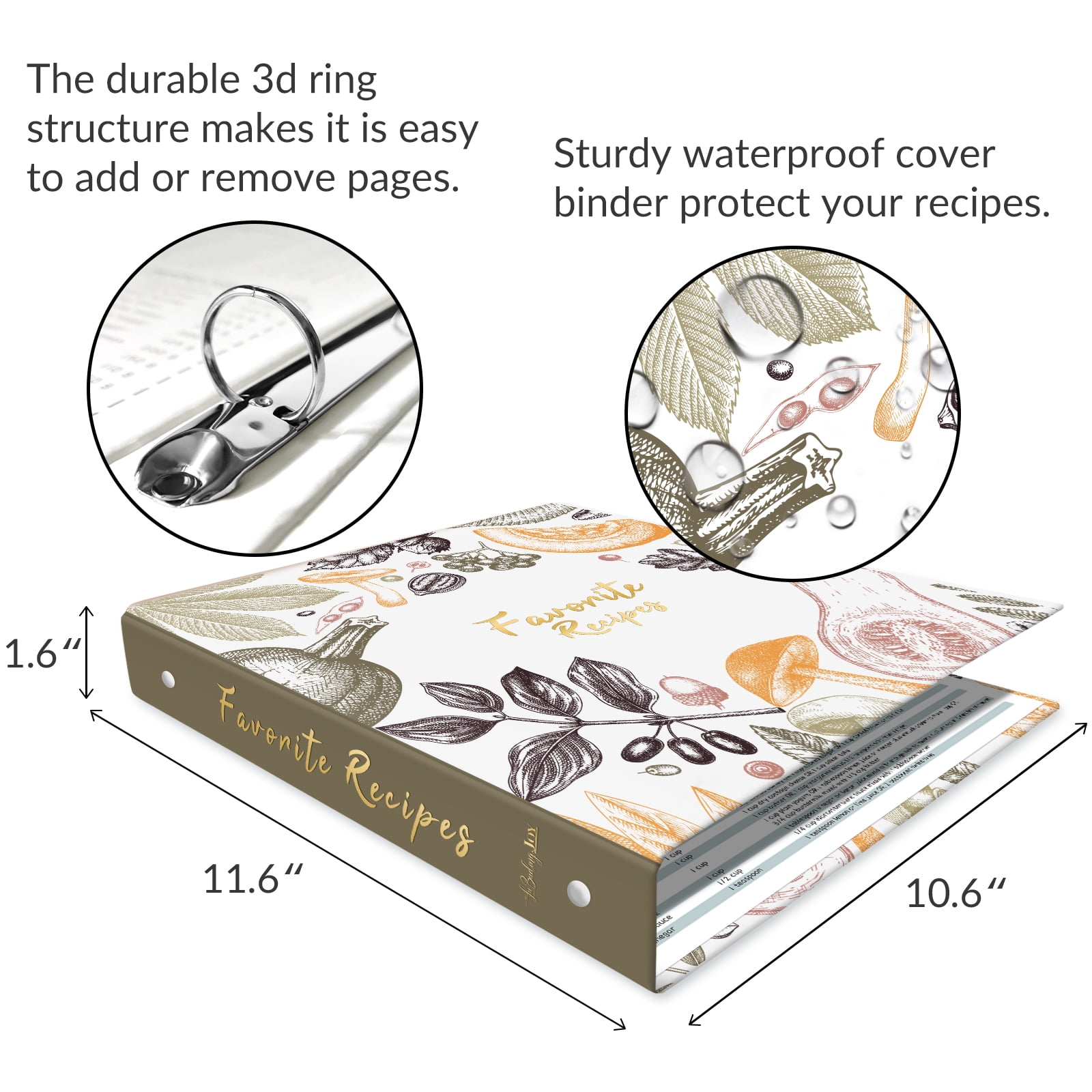 Recipe Binder 8.5x11 3 Ring with Plastic Sleeves & 30 Blank Full-Page Recipe Cards, Cookbook Binder to Write in Your Own Recipes (Color Veggies)