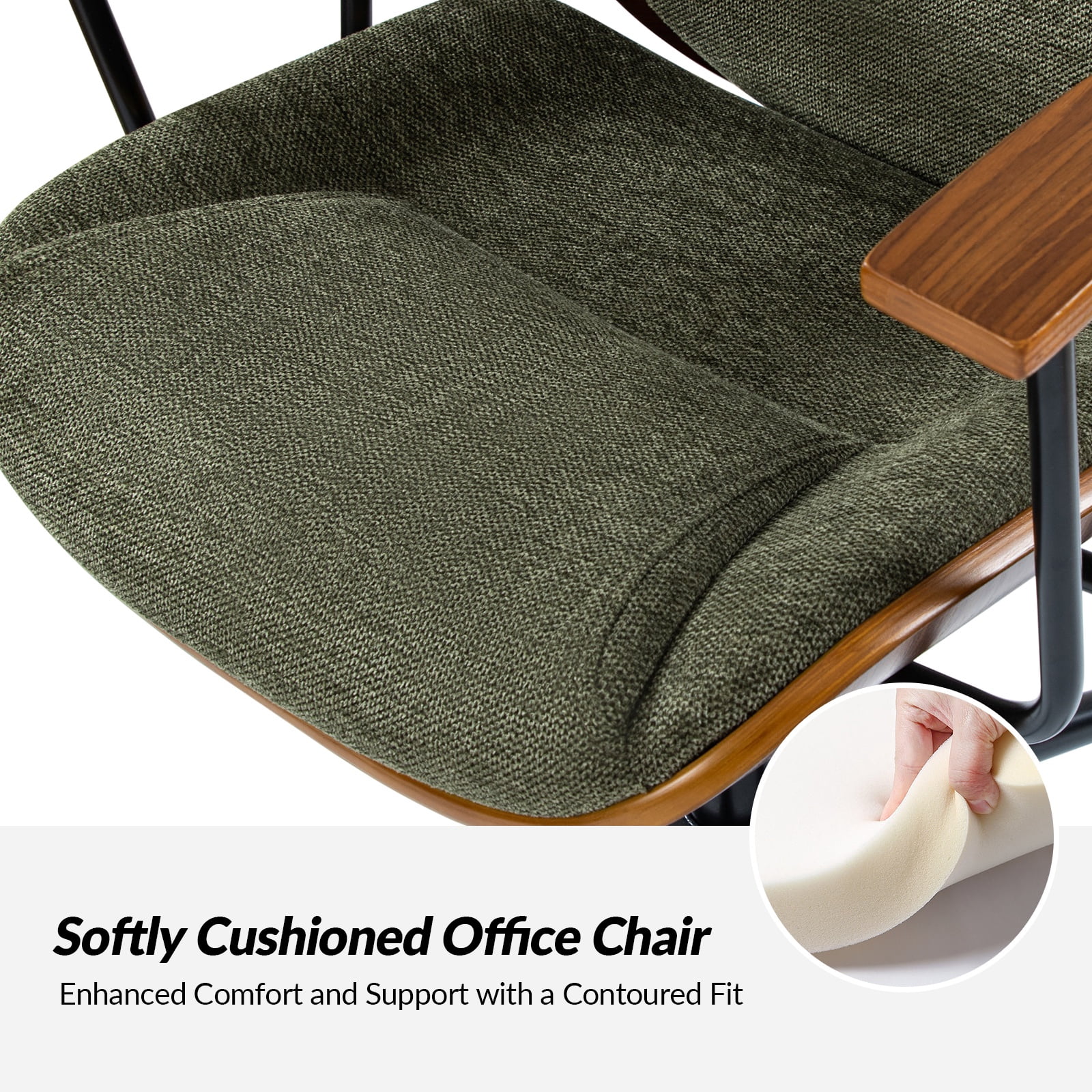 Ergonomic Adjustable Swivel Office Chair with Solid Wood Backrest and Premium Comfort Navy Cushion for Home Workplace