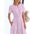 thumbnail image 5 of Light Pink Purple Womens Short Sleeve Maxi Dress High Waist Tiered A-Line Boho Flowy Beach Vacation Dress, 5 of 6
