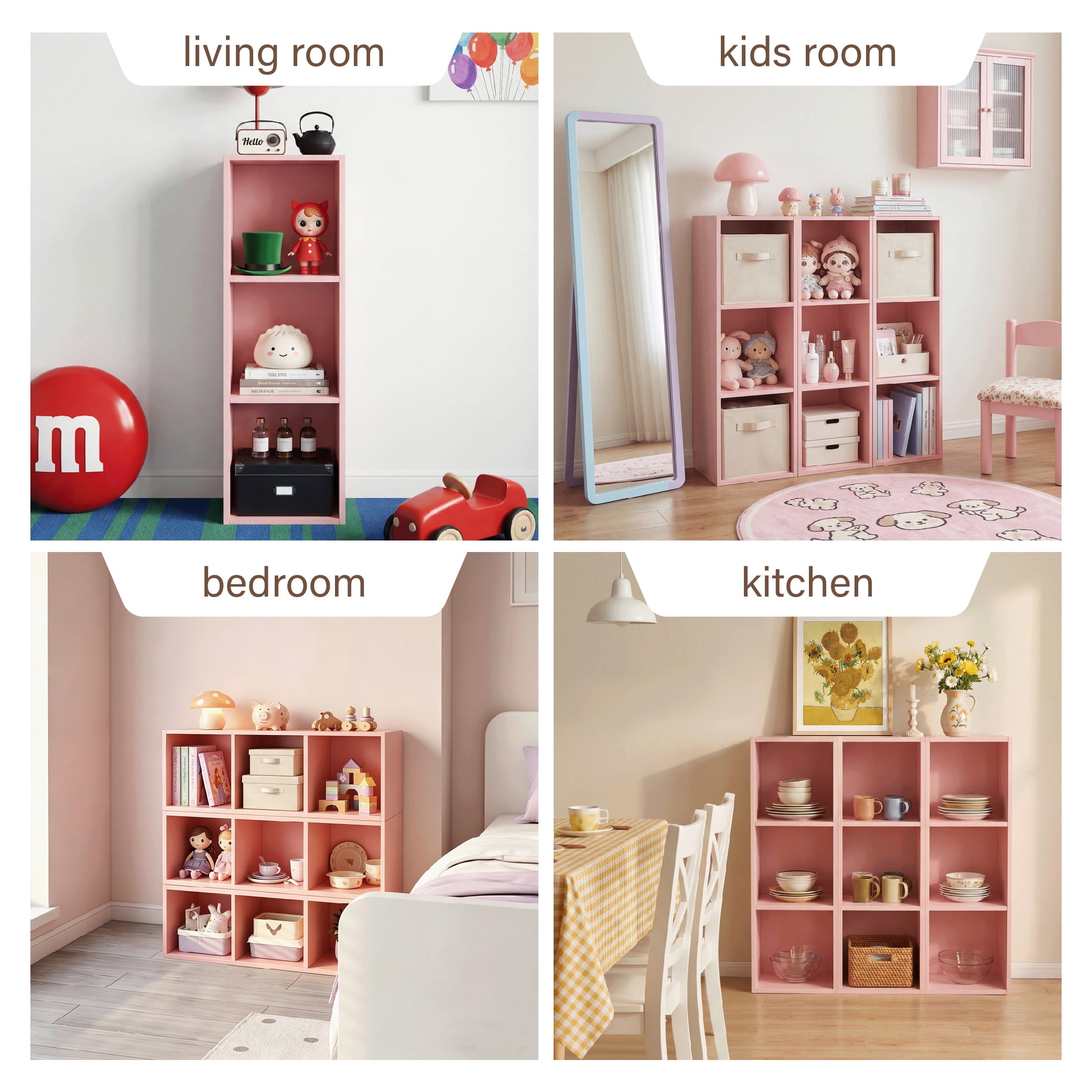 Mifurn 3-Tier Bookshelf Open Shelf Bookcase, Pink