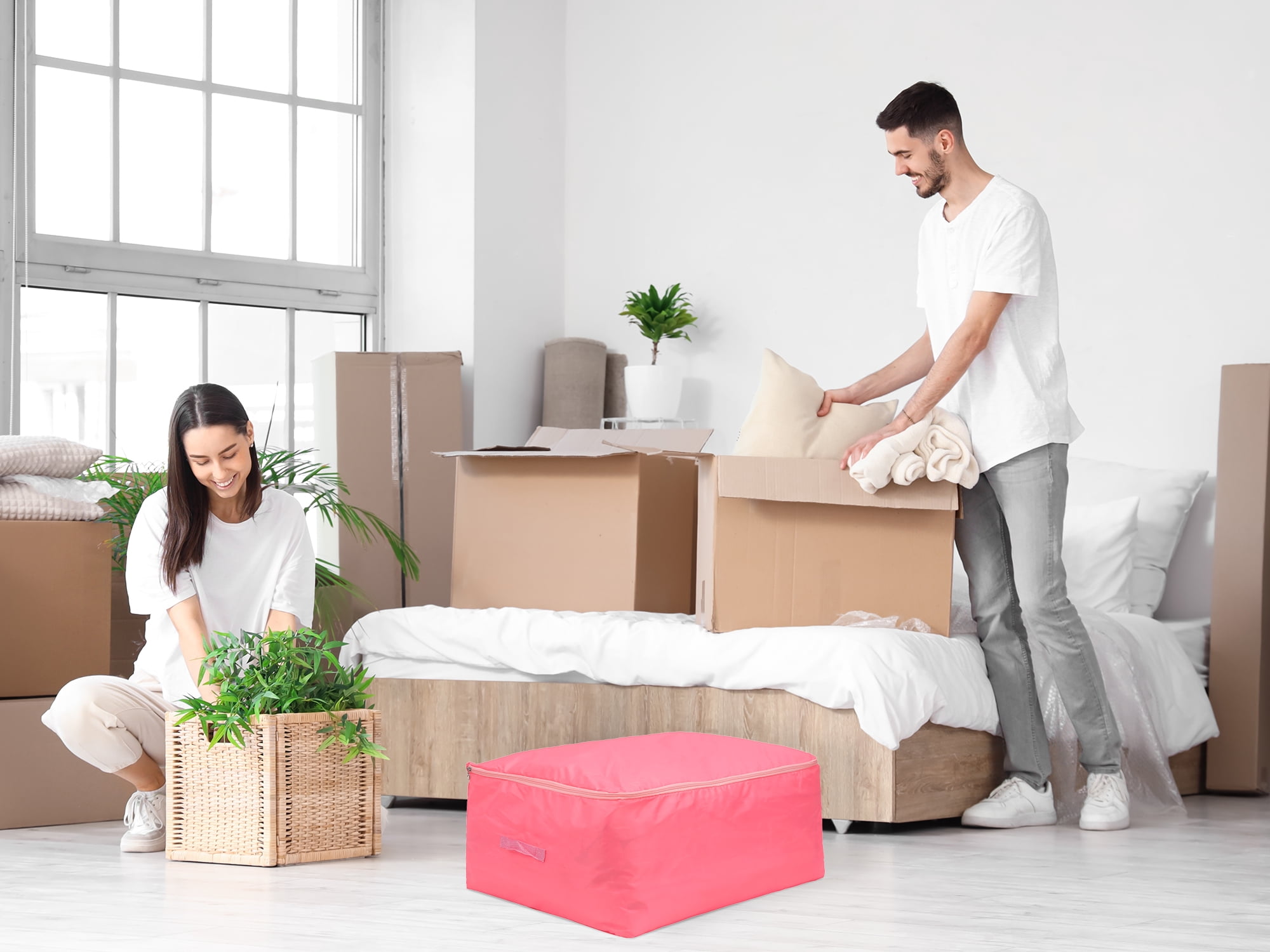 Unique Bargains 1 Pack Clothes Storage Bags Moving Bags Pink 27.5*19.5*12in
