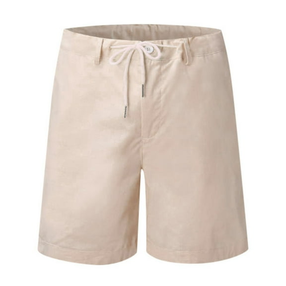 HCNTES Men's Linen Flat Front Shorts Casual Elastic Waist Drawstring Summer Beach Shorts with Pockets(Light Pink,L)
