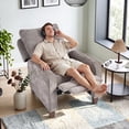 thumbnail image 5 of Bonzy Home Fabric Recliner Single Chair, Push Back Design with Retractable Footrest, Cushioned Seat & Solid Wood Legs, Accent Armchair for Bedroom & Living Room，Light Gray, 5 of 6
