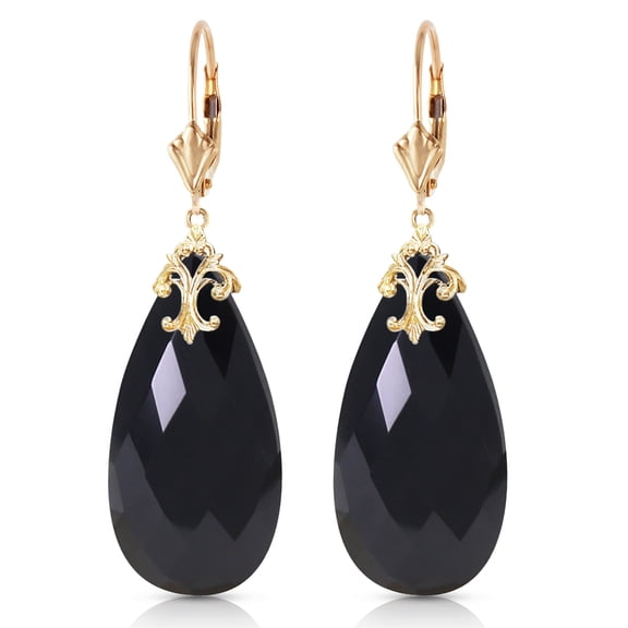 Galaxy Gold 14k Yellow Solid Gold Lever Back Dangling Earrings with Briolette 31x16 mm Natural Black Onyx