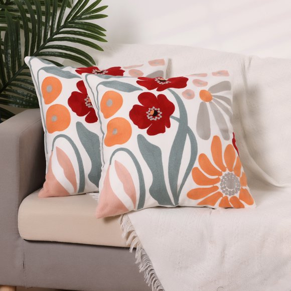 REGALWOVEN Pack de 2 fundas de cojín de algodón con diseño floral para sofá, sofá, 18" x 18"