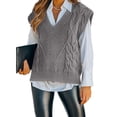 thumbnail image 1 of Pull Col en V pour Femmes, Sans Manches, Pull Tricoté Surdimensionné, Débardeur, 1 of 5