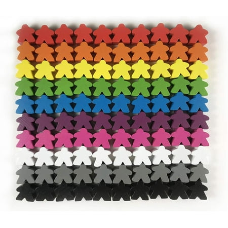 100 Multi-Color Wooden Meeples - Standard Size 16mm