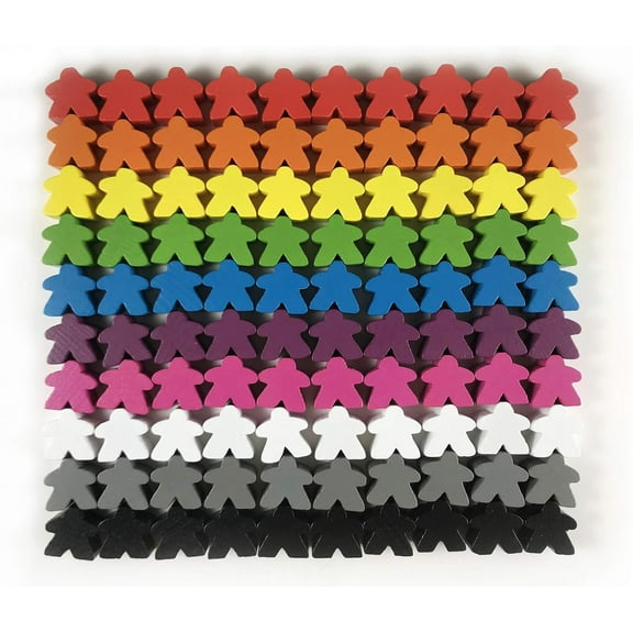100 Multi-Color Wooden Meeples - Standard Size 16mm
