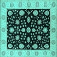 thumbnail image 1 of Ahgly Company Indoor Square Oriental Turquoise Blue Traditional Area Rugs, 3' Square, 1 of 4