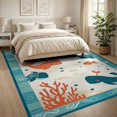 thumbnail image 3 of ODIKA 8'x10' Washable Area Rug Whale And Sea Turtle Cartoon Ocean Animal With Nautical Border for King Size Bedroom Under Bed, Master Suite, Non-Shedding, Easy Care, 3 of 7
