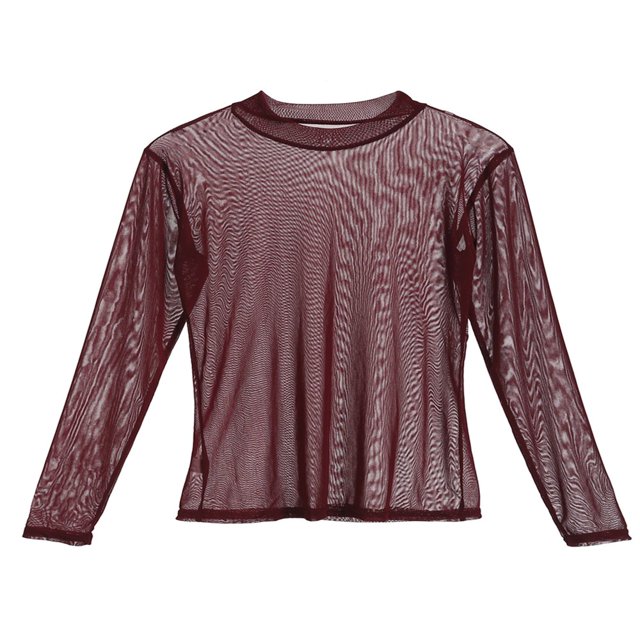 Women Sheer Fish Net Long Sleeve See-through Solid Casual Tops