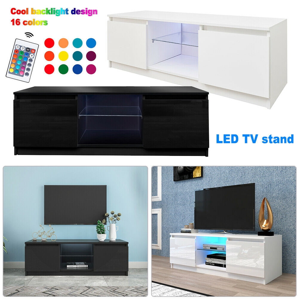 Modern TV Stand with 7 Colors LED Lights, Entertainment Center Cabinet ...