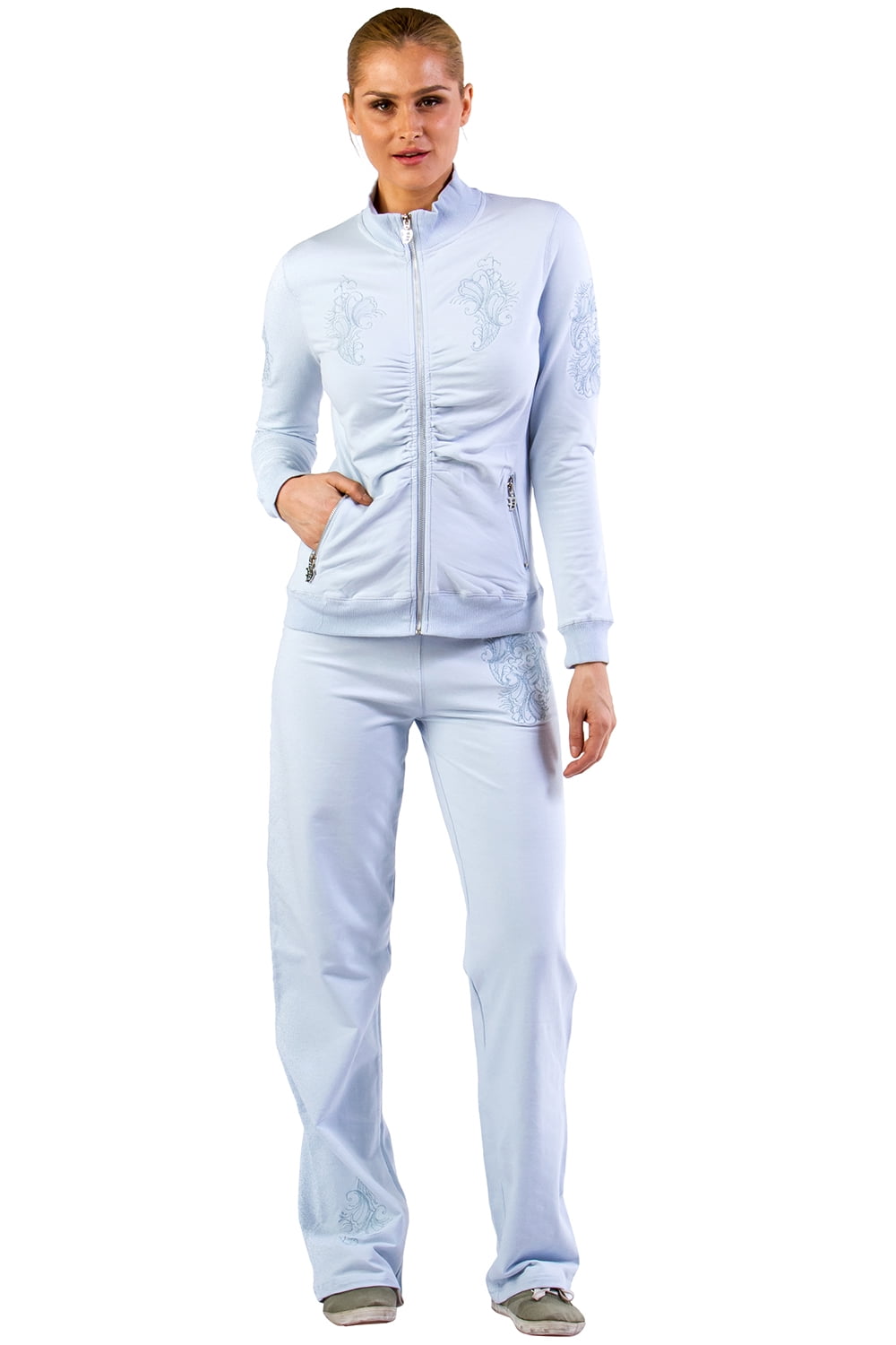 Download Women's - Women's Mock Neck Embroidered Lounge Tracksuit ...
