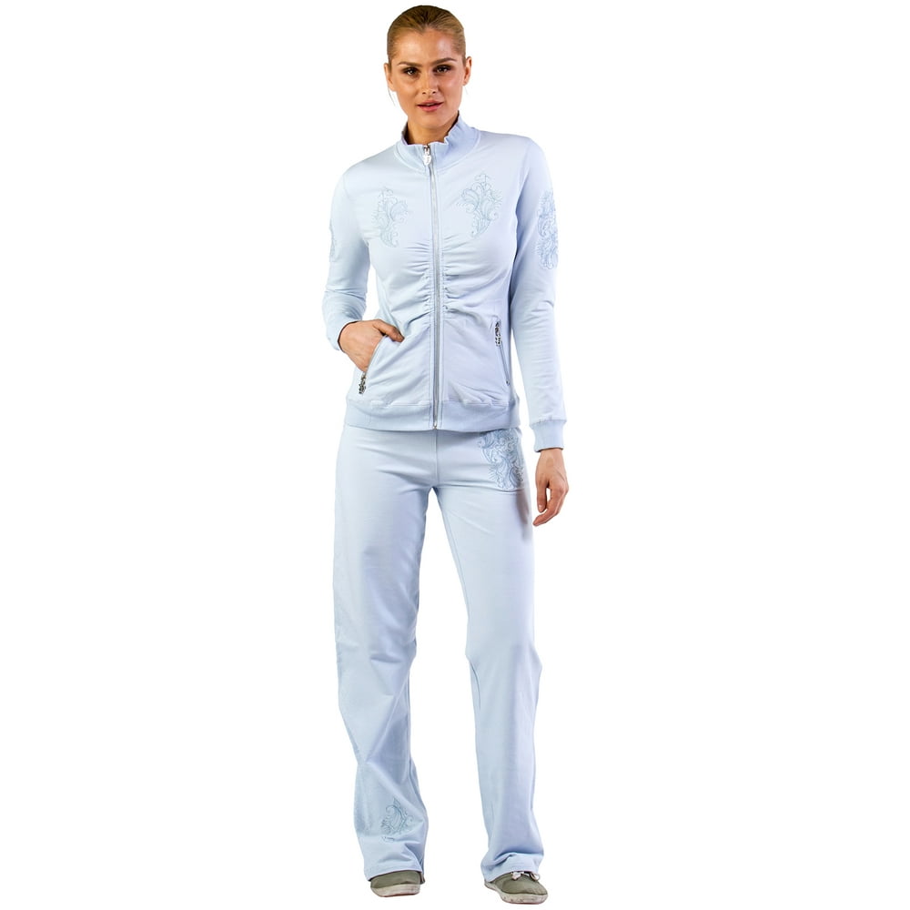 Women's Women's Mock Neck Embroidered Lounge Tracksuit Jog Set Blue