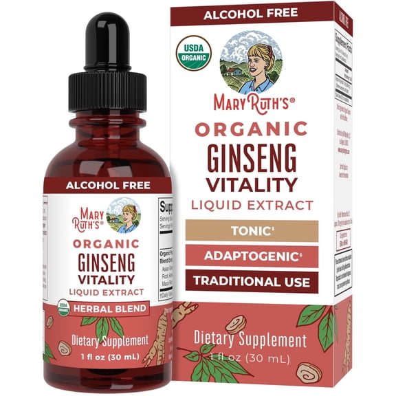 MaryRuth's Ginseng Herbal Blend with Adaptogens USDA Organic Vegan for Endurance and Cognitive Benefits, Unisex, 1 Count 1 fl oz