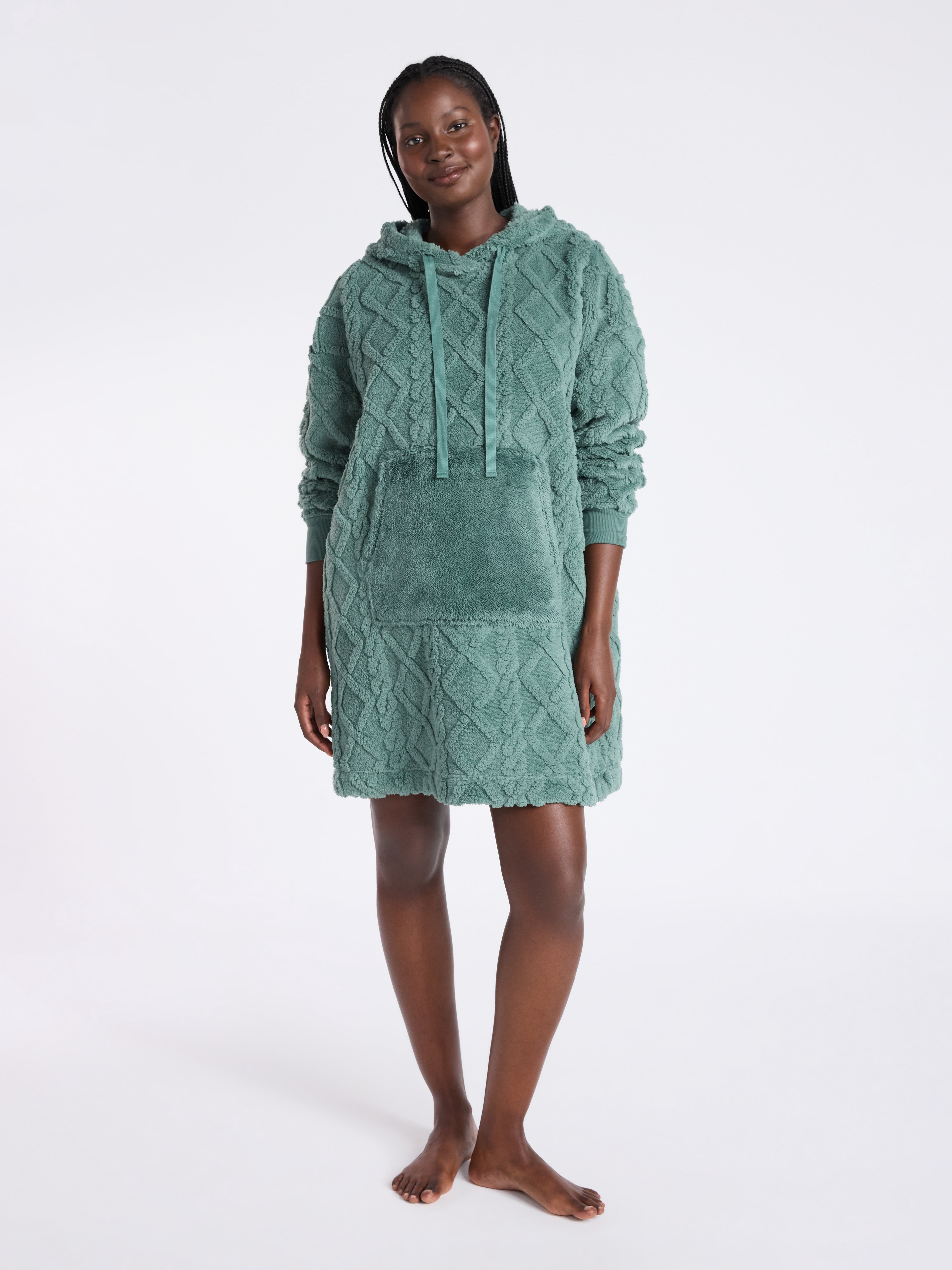 Joyspun Women's Oversized Hooded Plush Lounger, Size XS-3X
