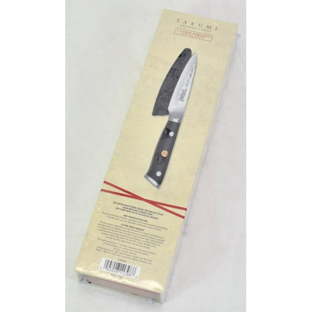 Sasaki Takumi Japanese AUS-10 Stainless Steel Paring Knife with Locking  Sheath, 3.5-Inch, Black