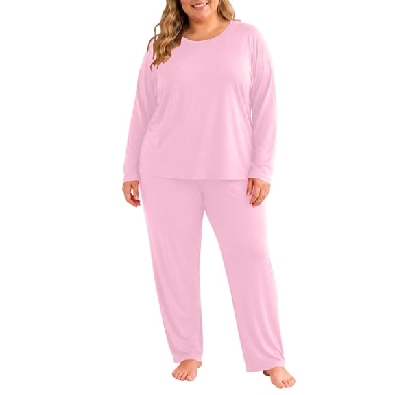 QQZ Women's Plus Size Crew Neck Thermal Long John Set, Relax Fit Lounge Top & Pants, Moisture-Wicking Heat Retention Two-Piece Suit for Cold Weather Indoor Layering Warmth