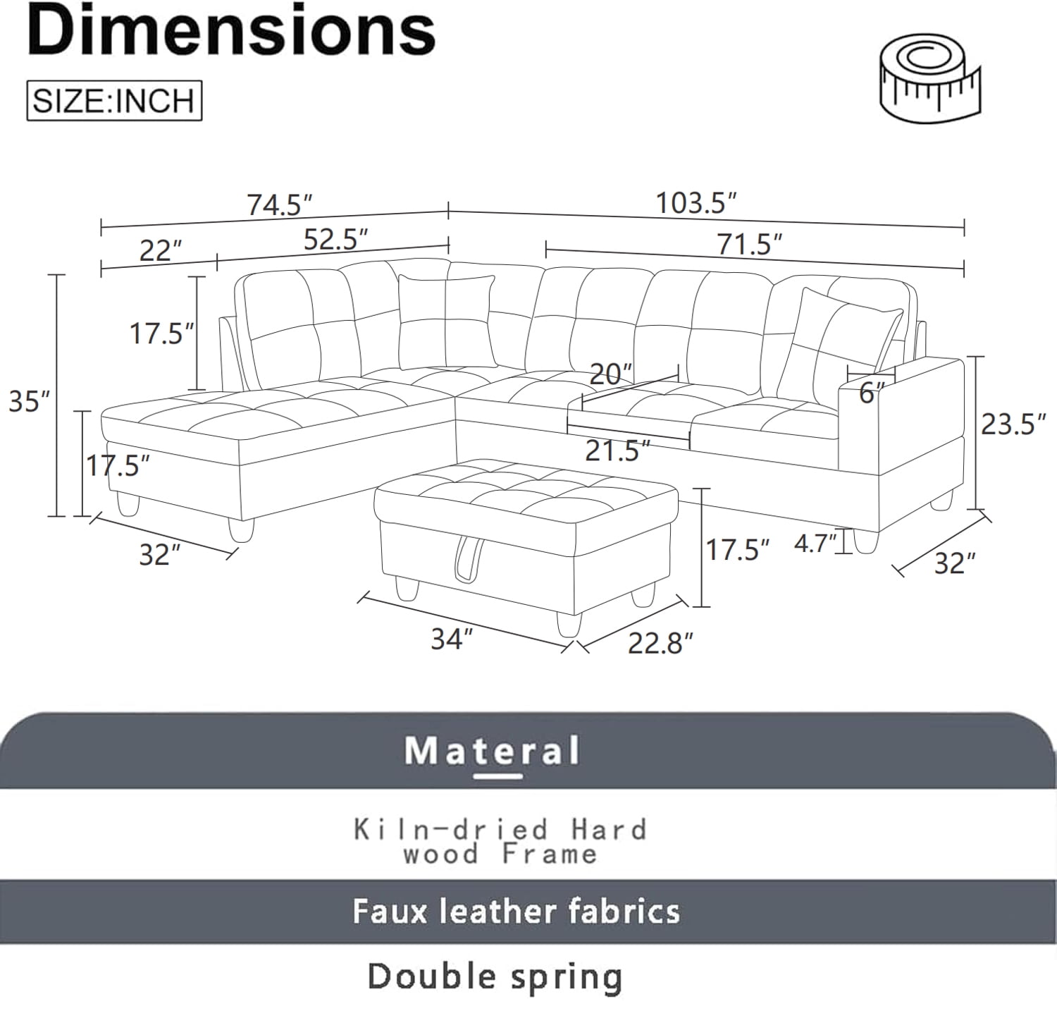 Sectional Couch for Living Room Furniture Sets, Faux Leather L Shape Living Room Sofa with Chaise 2 Piece Using for Apartment, Office, Bedrooms, Red (Facing Left Chaise)