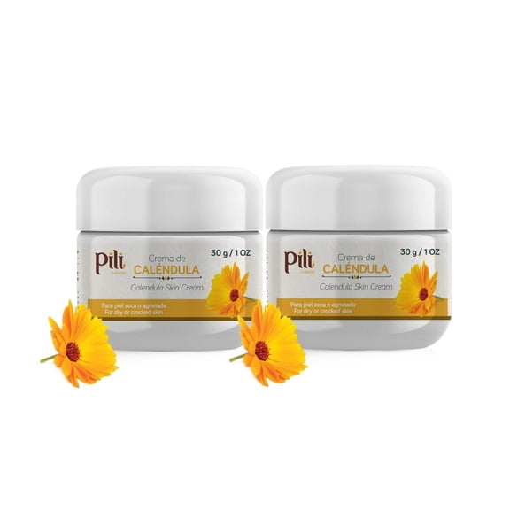 Pili Natural Calendula Cream (2 Pack) - Moisturizing Cream for Rough, Dry, or Chapped Skin - Crema de Calendula (1 oz/Unit)