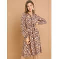 thumbnail image 2 of Vestido con cinturón y estampado floral vintage Allegra K de manga larga con cuello anudado para mujer Amarillo S, 2 of 7