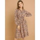 thumbnail image 2 of Vestido con cinturón y estampado floral vintage de manga larga y gasa con cuello anudado para mujer Amarillo XL, 2 of 7