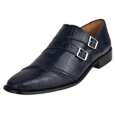 LIBERTYZENO Men's Genuine Leather Croco/Lizard Print Double Monk Strap Dress Shoes