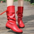 thumbnail image 2 of FRSASU Women's Tall Knee High Faux Leather Boots with Side Zipper Boots with Non Slip Sole and Cushioned Insole for Fall Red, 2 of 5