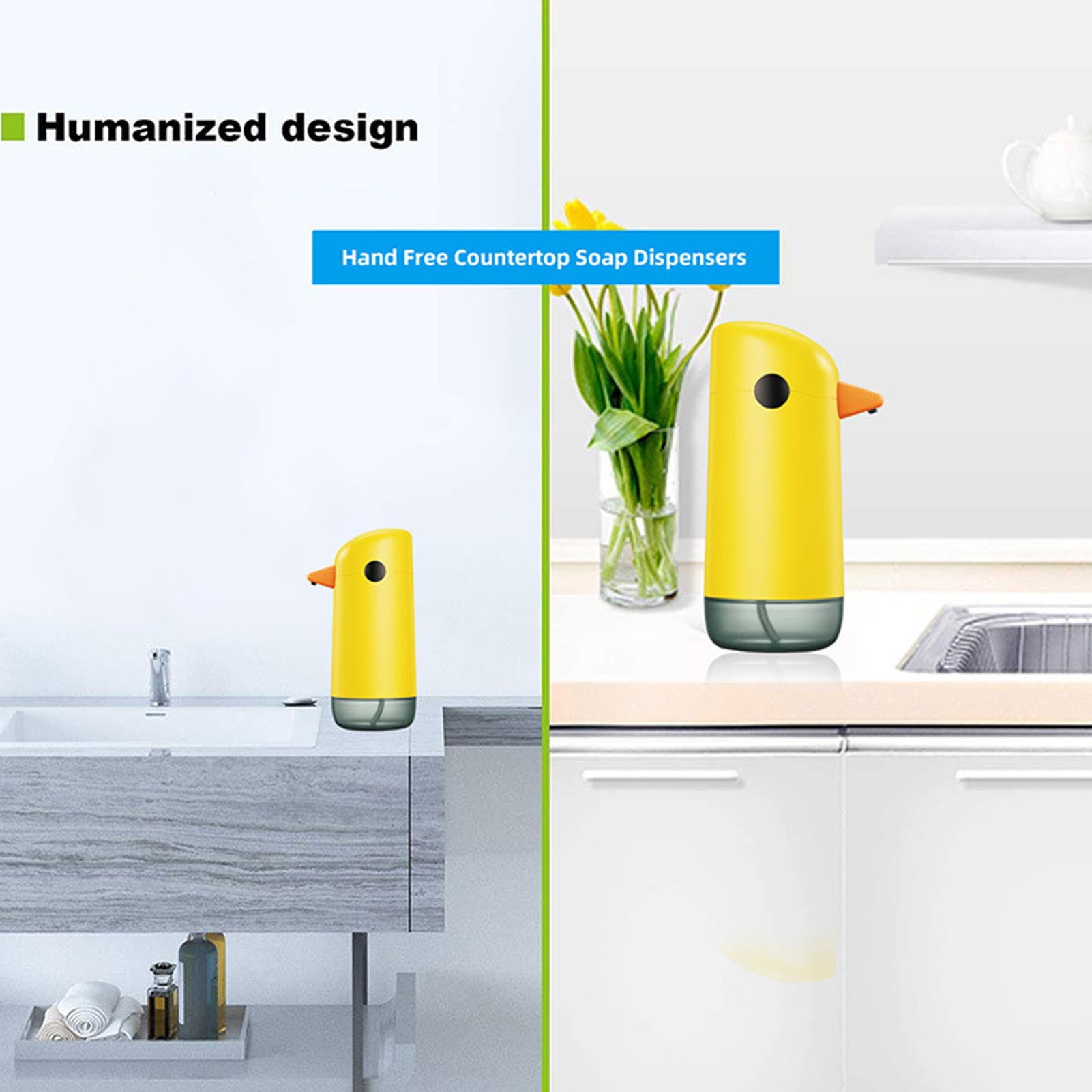 BIMZUC Duck Automatic Soap Dispenser for Kids, Cute Touchless Foam Soap Dispenser with Visible Liquid Level, Battery-Powered, Yellow